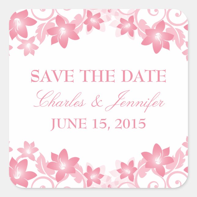 Pink Simple Floral Save the Date Stickers (Front)