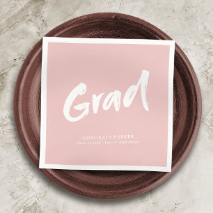 Pink Simple Modern Brush Script Graduation Napkin