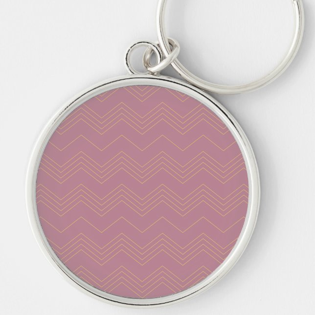 Pink, simple, modern, cool, trendy zigzag pattern key ring (Front)