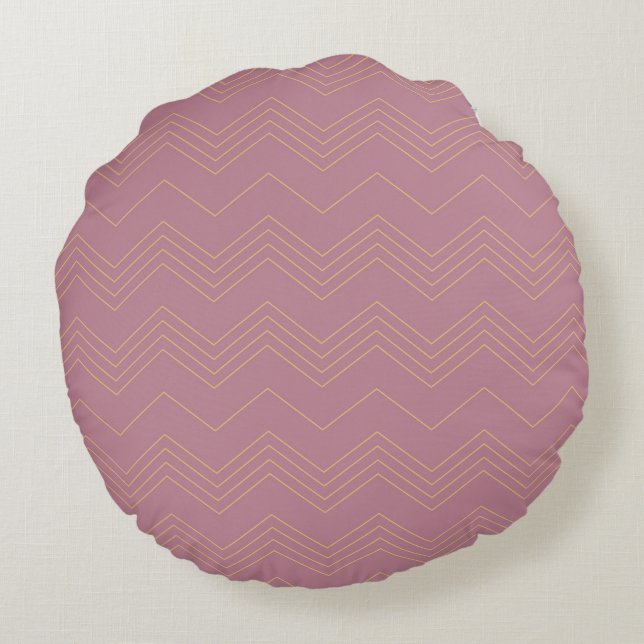 Pink, simple, modern, cool, trendy zigzag pattern round cushion (Back)