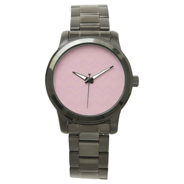 Pink, simple, modern, cool, trendy zigzag pattern watch (Front)