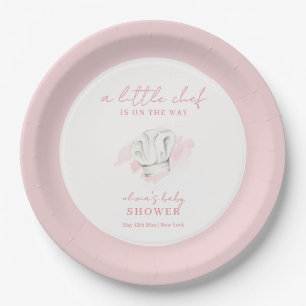 Pink Simple Modern Little Chef Baby Shower Paper Plate