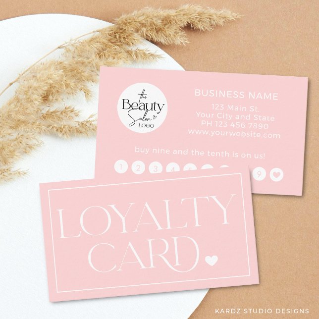Pink Simple Modern Professional Loyalty Card (The front + back of the card are shown in standard size. Choose size, paper + corner style.)