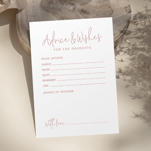 Pink Simple Modern Script Graduate advice & wishes Card (Pink Simple Modern Script Graduate advice & wishes Card)