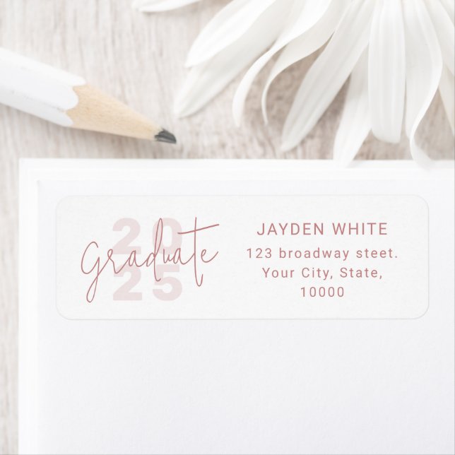 Pink Simple Modern Script Graduate Return Address Label (Insitu)