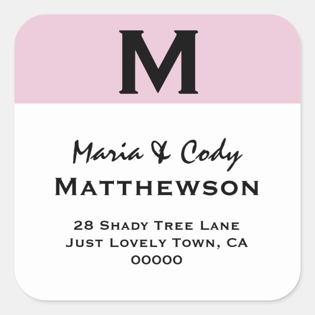 PINK Simple  Monogram Address Label V27 (Front)