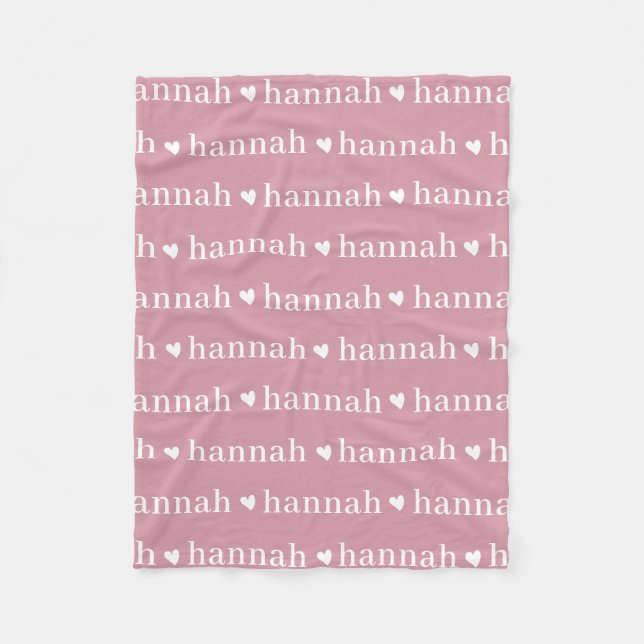 Pink Simple Personalised Repeating Name Baby Girl Fleece Blanket (Front)