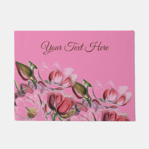Pink Simple Professional Calligraphy Magnolias Doormat