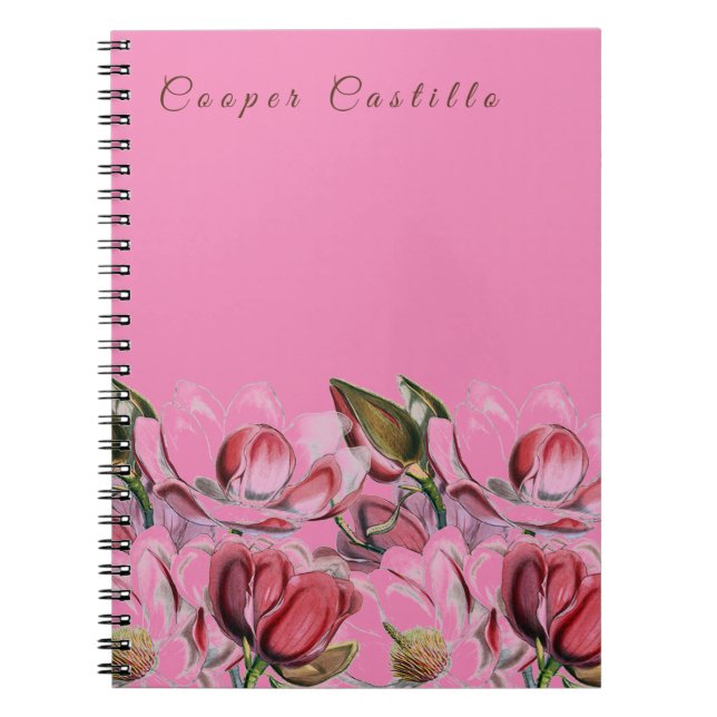 Pink Simple Professional Calligraphy Magnolias Notebook (Front)