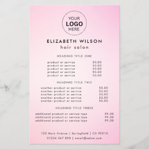 Pink Simple Salon Service Menu Flyer