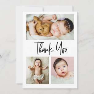 Pink Simple script multiple photos collage baby Thank You Card