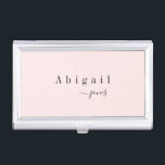 Pink Simple Script Name Modern Luxury personalised Business Card Holder<br><div class="desc">Modern chic minimalist script name design on colour editable blush pink background,  simple and elegant,  great custom your own luxury professional personalised business card case.</div>