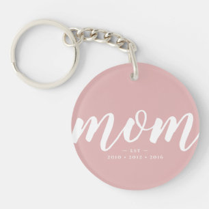 Pink   Simple Typography Mom EST. Photo Key Ring