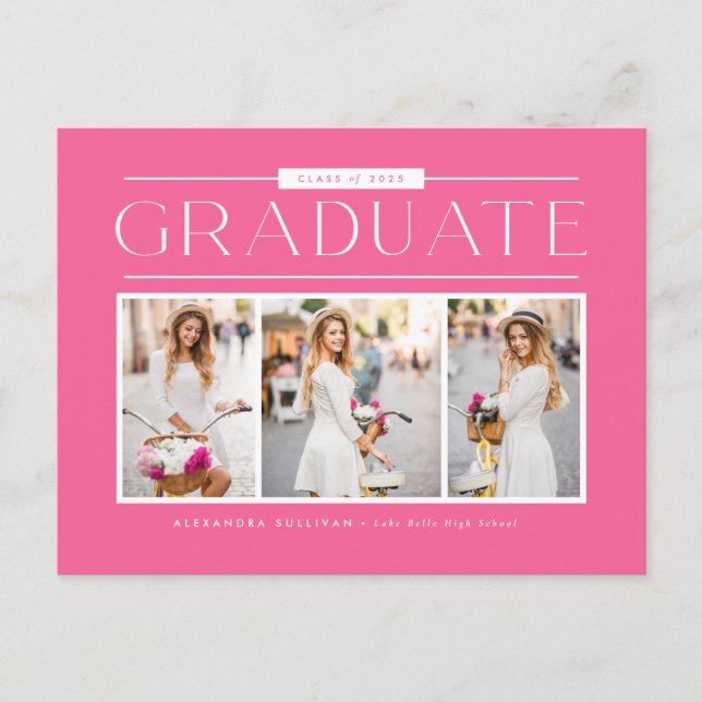 Pink Simple Typography Photo Collage Graduation Postcard (Front)