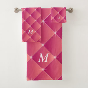 Pink Simulated Diamonds & Tufts Monogram Bath Towel Set