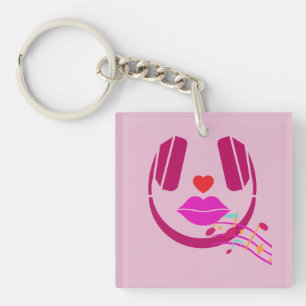Pink Singing Headphone  Key Ring