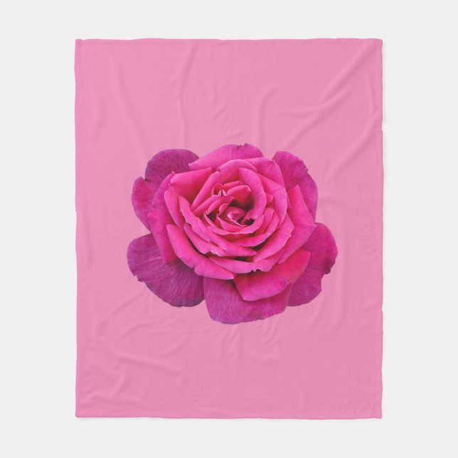 Pink single rose fleece blanket (Front)