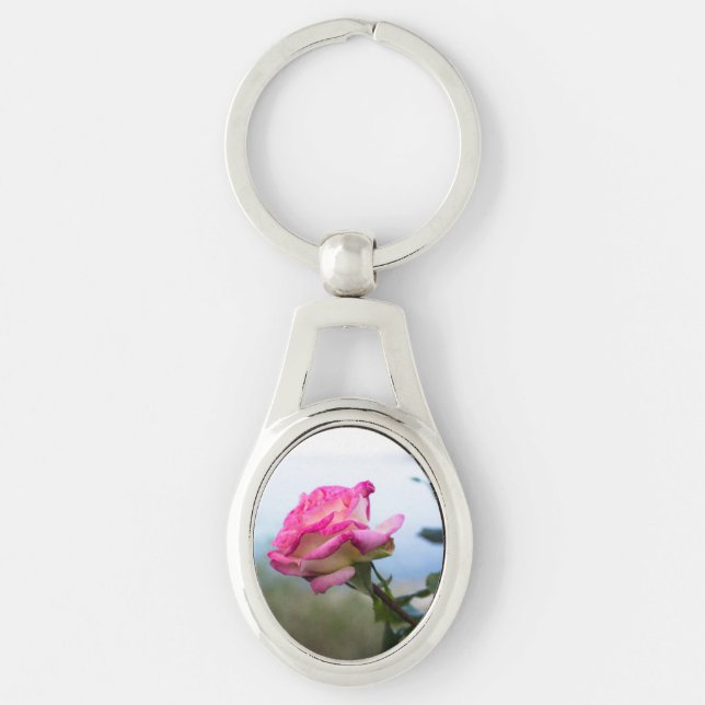 Pink single rose key ring (Front)