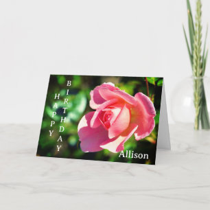 Pink Single Rose Personalized Birthday Card