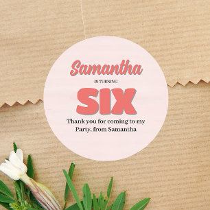 Pink Sixth Birthday Girl Party Floral Classic Round Sticker