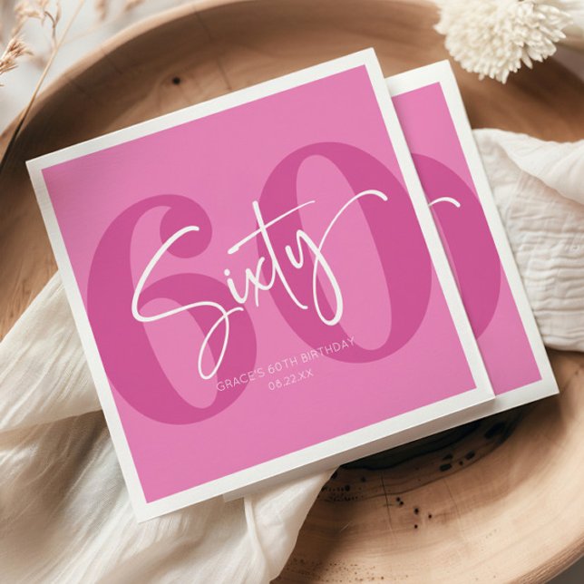 Pink Sixty 60th Sixtieth Birthday Party Napkin (Creator Uploaded)