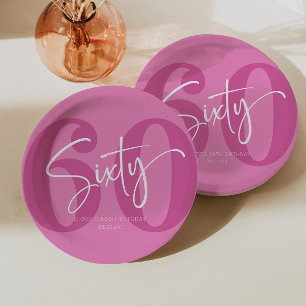 Pink Sixty 60th Sixtieth Birthday Party Paper Plate