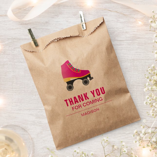 Pink Skate Roller Skating Birthday Party Favour Bag (Clipped)