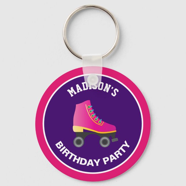 Pink Skate Roller Skating Birthday Party Favour Key Ring (Front)