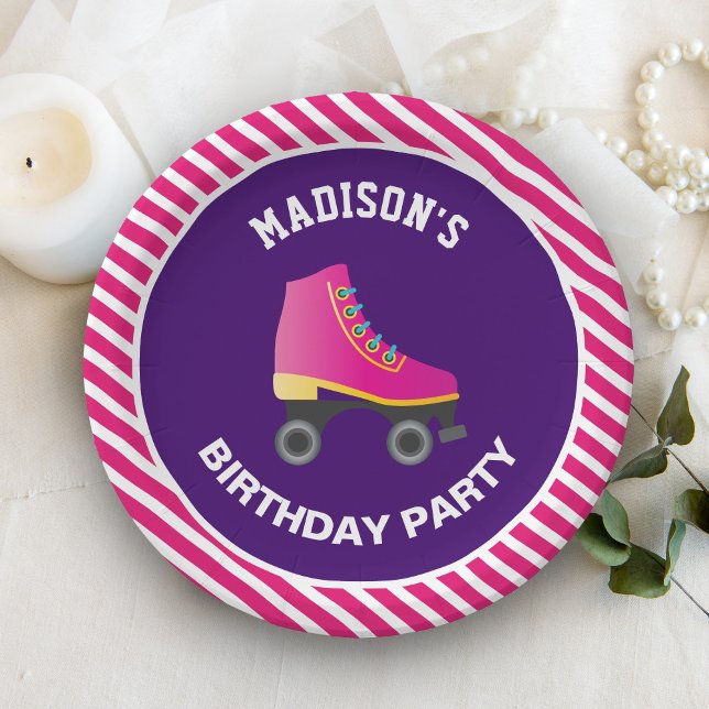 Pink Skate Roller Skating Birthday Party Paper Plate (Creator Uploaded)