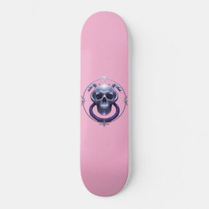 Pink Skateboard With Skull and Snake Design