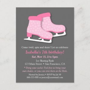 Pink Skates Ice Skating Birthday Party Invitations