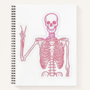 Pink Skeleton Peace Sign Aesthetic Spiral Notebook