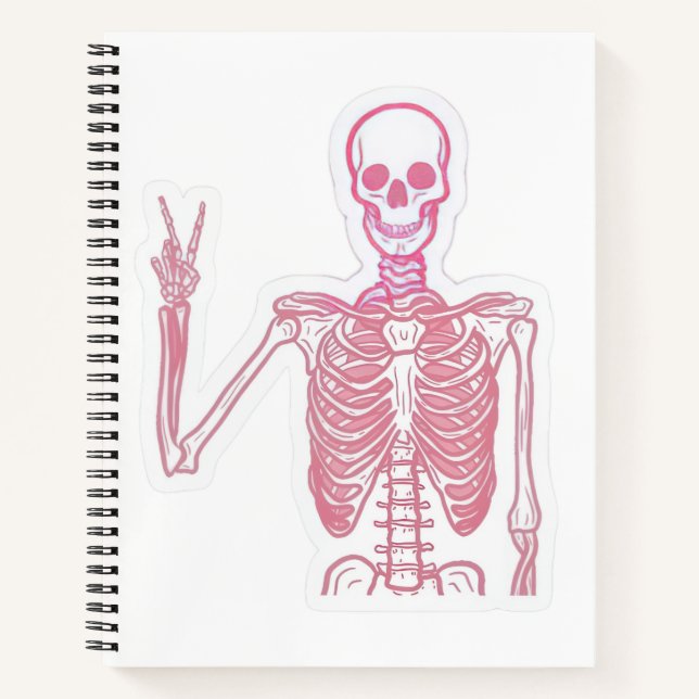 Pink Skeleton Peace Sign Aesthetic Spiral Notebook (Front)