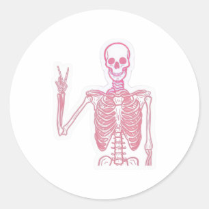 Pink Skeleton Peace Sign Classic Round Sticker