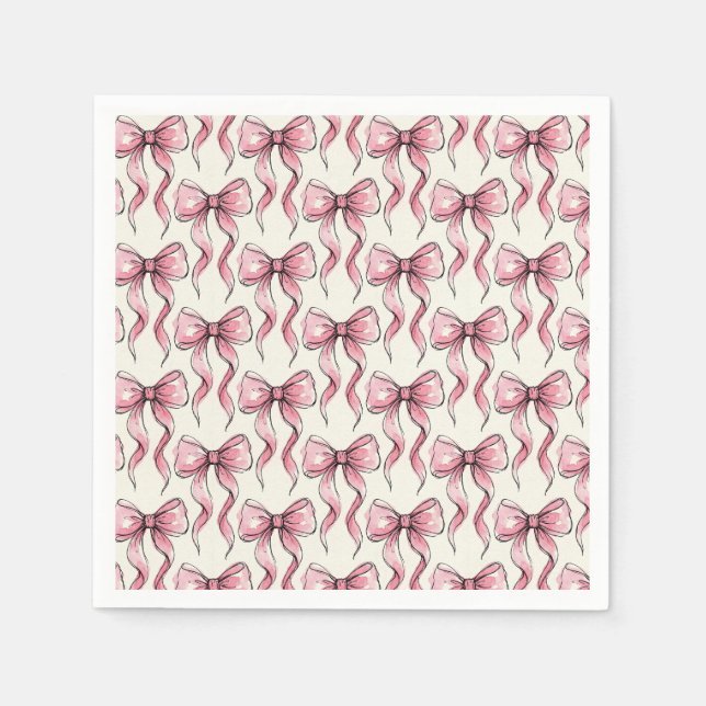 Pink Sketch Bow Ribbon Tail Pattern Napkin (Front)