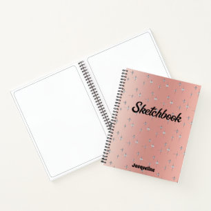 Pink Sketchbook with Faux Diamond Accent and Name Notebook