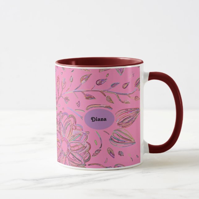 Pink & Sketched Flowers Mug (Right)