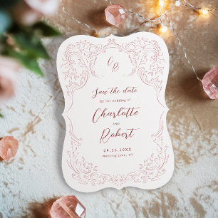 Pink Sketched Vintage Flourish Monogram Wedding Save The Date