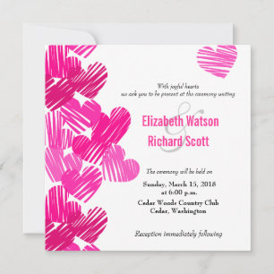 Pink sketchy hearts wedding invitation