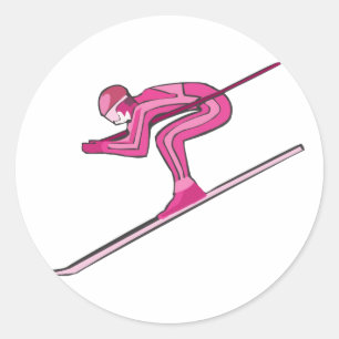 Pink Ski Fast Classic Round Sticker