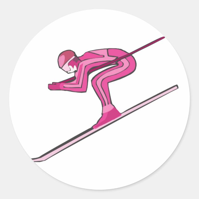 Pink Ski Fast Classic Round Sticker (Front)