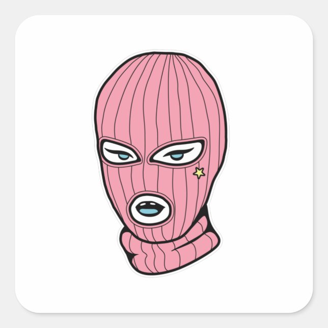 Pink Ski Mask Square Sticker (Front)
