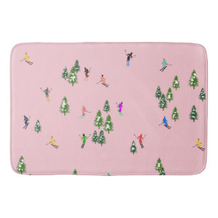 Pink Skiers Ski Opening Christmas Skiing Holiday Bath Mat