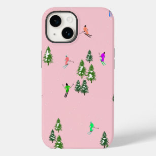 Pink Skiers Ski Opening Christmas Skiing Holiday  Case-Mate iPhone 14 Case