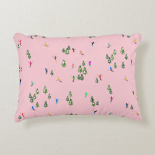Pink Skiers Ski Opening Christmas Skiing Holiday Decorative Cushion