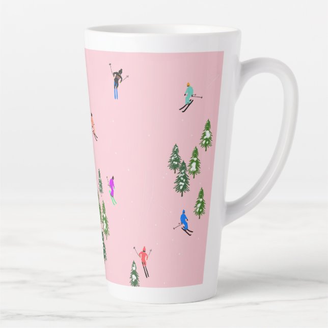 Pink Skiers Ski Opening Christmas Skiing Holiday  Latte Mug (Right)