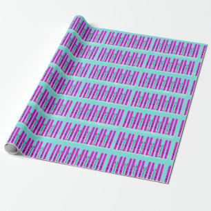 Pink skis on blue wrapping paper. wrapping paper