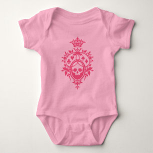 Pink Skull And Card Suits Crest Baby Bodysuit