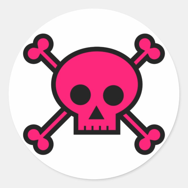 Pink Skull and Crossbones Classic Round Sticker (Front)