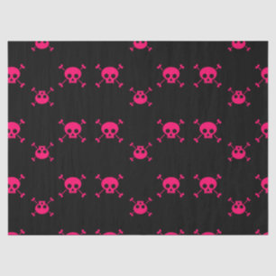 Pink skull and crossbones on black tissue paper
